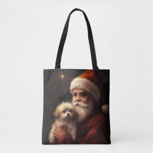 Maltees met sinterklaas feestelijke kerst tote bag