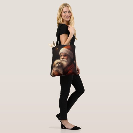 Maltees met sinterklaas feestelijke kerst tote bag (Op model)