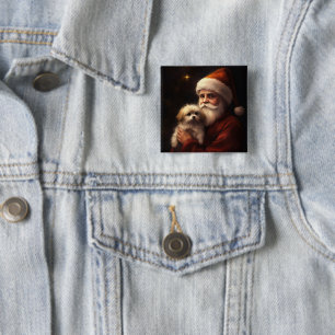 Maltees met sinterklaas feestelijke kerst vierkante button 5,1 cm