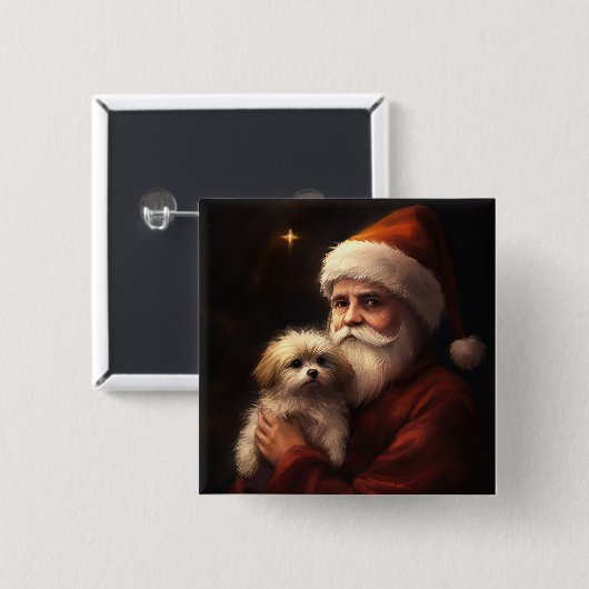 Maltees met sinterklaas feestelijke kerst vierkante button 5,1 cm (Voorkant /achterkant)
