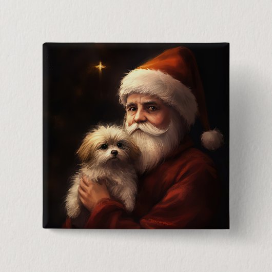 Maltees met sinterklaas feestelijke kerst vierkante button 5,1 cm (Voorkant)