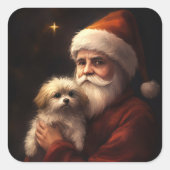 Maltees met sinterklaas feestelijke kerst vierkante sticker (Voorkant)