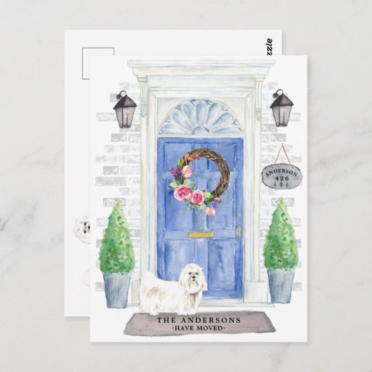 Maltees Moving Announcement Briefkaart (Voorkant / Achterkant)