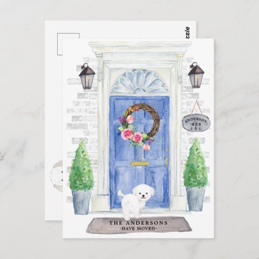 Maltees Moving Announcement Briefkaart (Voorkant / Achterkant)