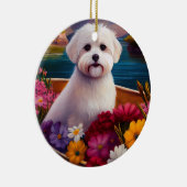Maltees op een peddel: Een Schilderachtig avontuur Keramisch Ornament (Rechts)