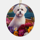 Maltees op een peddel: Een Schilderachtig avontuur Keramisch Ornament (Links)