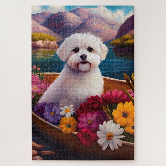 Maltees op een peddel: Een Schilderachtig avontuur Legpuzzel (Verticaal)