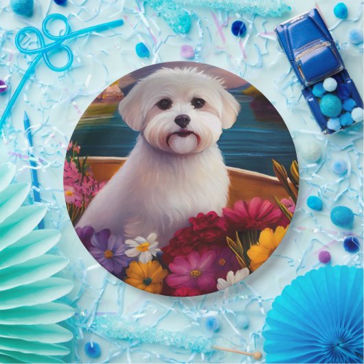 Maltees op een peddel: Een Schilderachtig avontuur Papieren Bordje (Feest)