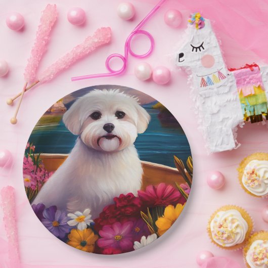 Maltees op een peddel: Een Schilderachtig avontuur Papieren Bordje (Feest)