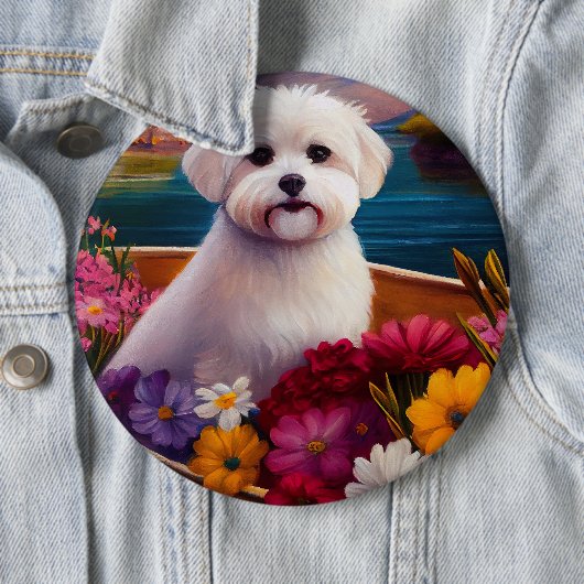 Maltees op een peddel: Een Schilderachtig avontuur Ronde Button 6,0 Cm (In situ)