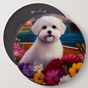 Maltees op een peddel: Een Schilderachtig avontuur Ronde Button 6,0 Cm