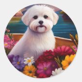 Maltees op een peddel: Een Schilderachtig avontuur Ronde Sticker (Voorkant)
