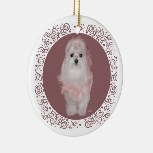 Maltees op Mauve Keramisch Ornament (Rechts)