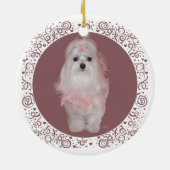 Maltees op Mauve Keramisch Ornament (Achterkant)