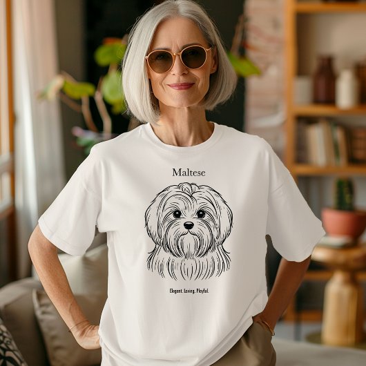 Maltees portret zwarte lijn illustratie Tri-Blend shirt