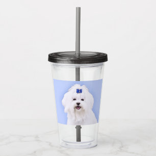 Maltees schilderen - Kute Original Dog Art Acryl Drinkbeker