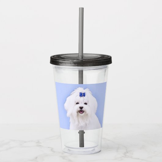 Maltees schilderen - Kute Original Dog Art Acryl Drinkbeker (Voorkant)