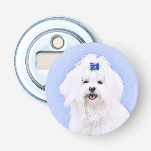 Maltees schilderen - Kute Original Dog Art Button Flesopener (Voorkant)