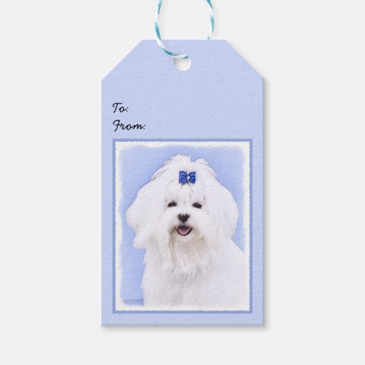 Maltees schilderen - Kute Original Dog Art Cadeaulabel (Voorkant)