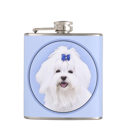 Maltees schilderen - Kute Original Dog Art Heupfles (Voorkant)