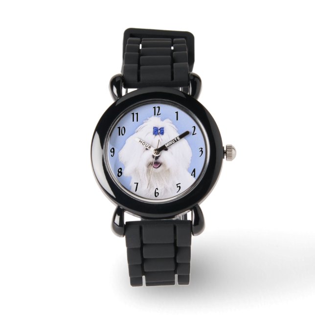 Maltees schilderen - Kute Original Dog Art Horloge (Voorkant)