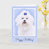 Maltees schilderen - Kute Original Dog Art Kaart (Gele Bloem)