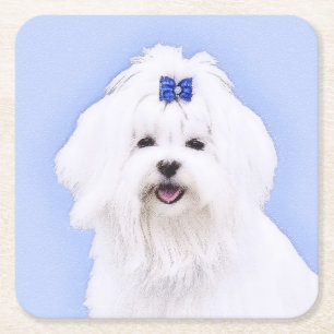Maltees schilderen - Kute Original Dog Art Kartonnen Onderzetters