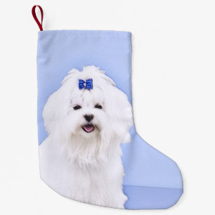 Maltees schilderen - Kute Original Dog Art Kleine Kerstsok