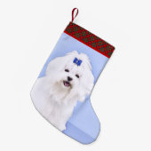 Maltees schilderen - Kute Original Dog Art Kleine Kerstsok (Voorkant (Hangend))