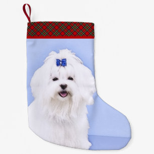 Maltees schilderen - Kute Original Dog Art Kleine Kerstsok