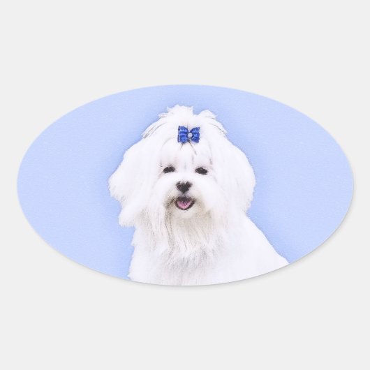 Maltees schilderen - Kute Original Dog Art Ovale Sticker (Voorkant)