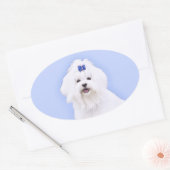 Maltees schilderen - Kute Original Dog Art Ovale Sticker (Envelop)