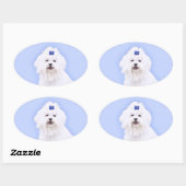 Maltees schilderen - Kute Original Dog Art Ovale Sticker (Vel)