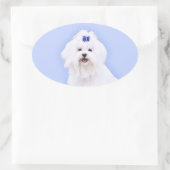 Maltees schilderen - Kute Original Dog Art Ovale Sticker (Tas)