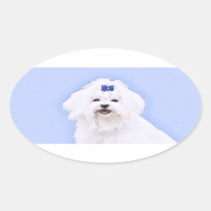 Maltees schilderen - Kute Original Dog Art Ovale Sticker