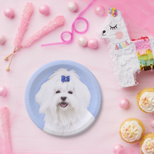 Maltees schilderen - Kute Original Dog Art Papieren Bordje (Feest)