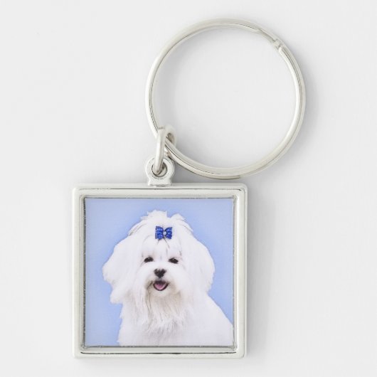 Maltees schilderen - Kute Original Dog Art Sleutelhanger (Voorkant)