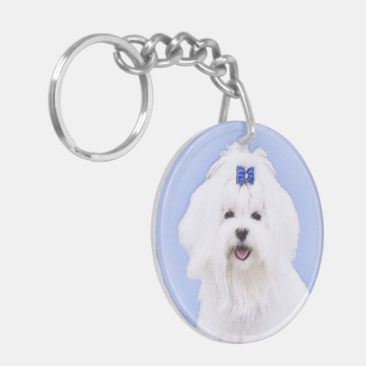 Maltees schilderen - Kute Original Dog Art Sleutelhanger (Voorkant Links)