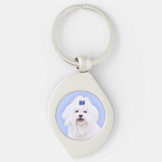 Maltees schilderen - Kute Original Dog Art Sleutelhanger (Voorkant)