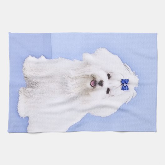 Maltees schilderen - Kute Original Dog Art Theedoek (Horizontaal)