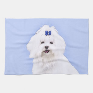 Maltees schilderen - Kute Original Dog Art Theedoek