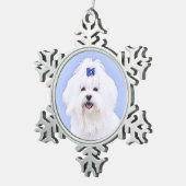 Maltees schilderen - Kute Original Dog Art Tin Sneeuwvlok Ornament (Rechts)