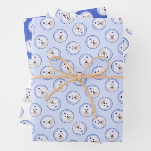 Maltees schilderij Blue Bow Schattigee originele h Inpakpapier Vel (In situ)