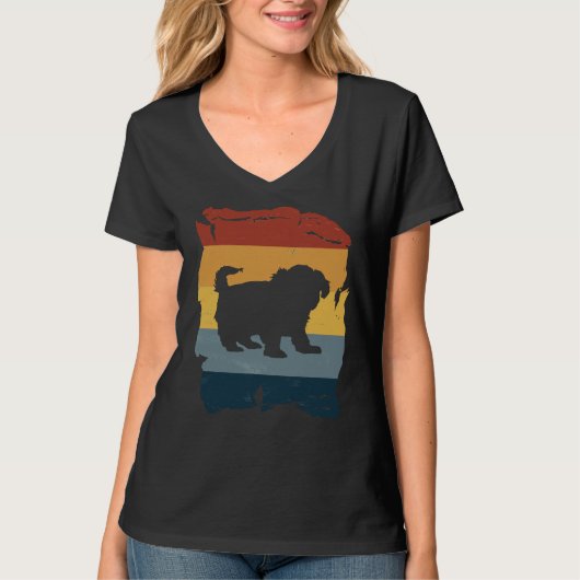Maltees Shih Tzu verontruste retro silhouet T-shirt (Voorkant)