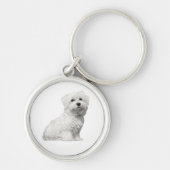Maltees Sitting Dog Puppy Sleutelhanger (Voorkant)