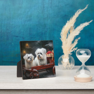 Maltees Sneeuw Slede Kerst Decoratie Fotoplaat