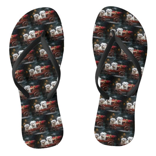 Maltees Sneeuw Slede Kerst Decoratie Teenslippers (Voetbed)