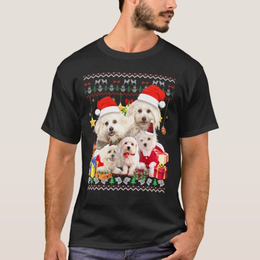 Maltees Ugly KerstSweater Santa Hat T-shirt (Voorkant)