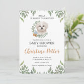 Maltees White Dog Boy Boho Greenery Baby shower Kaart (Staand voorkant)