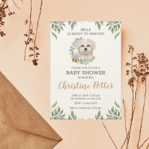 Maltees White Dog Boy Boho Greenery Baby shower